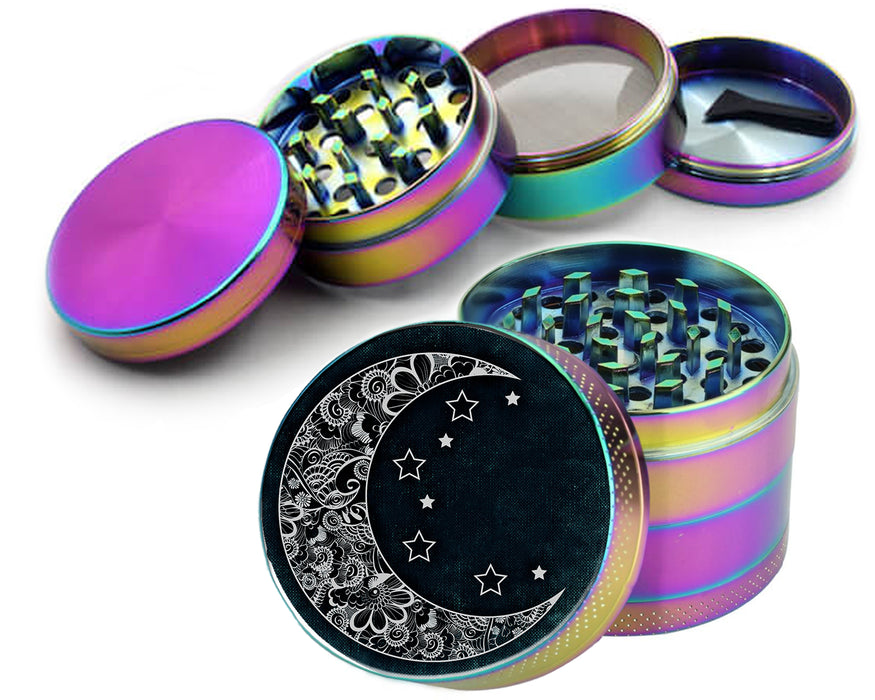 Blue Crescent Moon With Stars Spice Grinder Rainbow Grinder