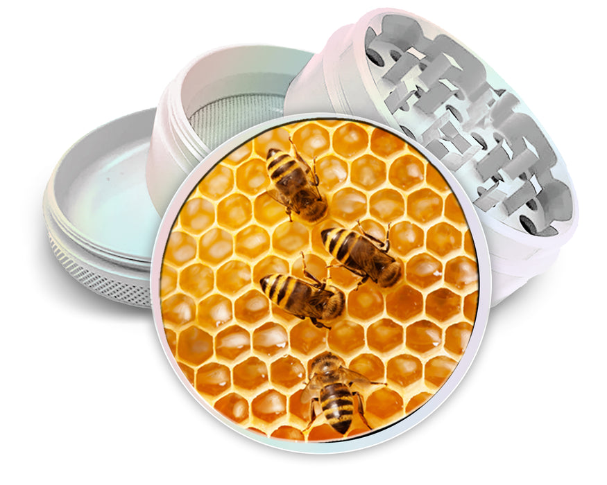 Bees on A Honeycomb Spice Grinder White Grinder