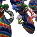 Glass Mushroom Art Piece - Hand-Blown Rainbow Swirl with 3D Glass Mushrooms, 5 Inch Collectible