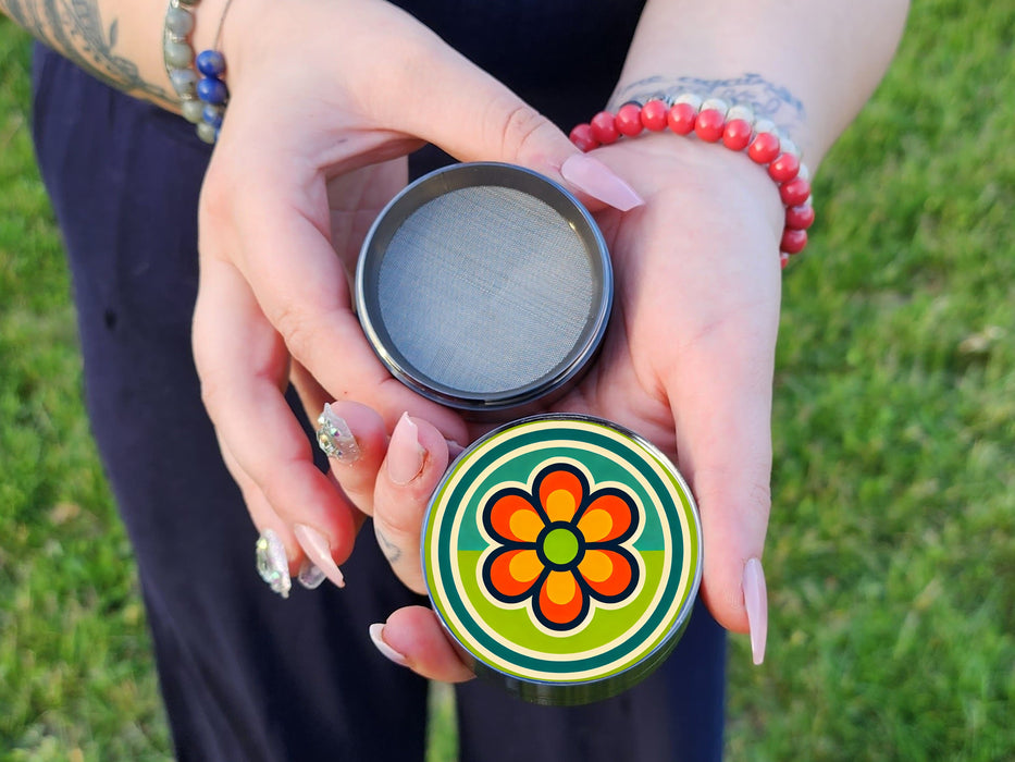 70’s Flower Power 60's Cute Peace Nostalgia, Extra Large 5 Piece Spice Tobacco Herb Grinder