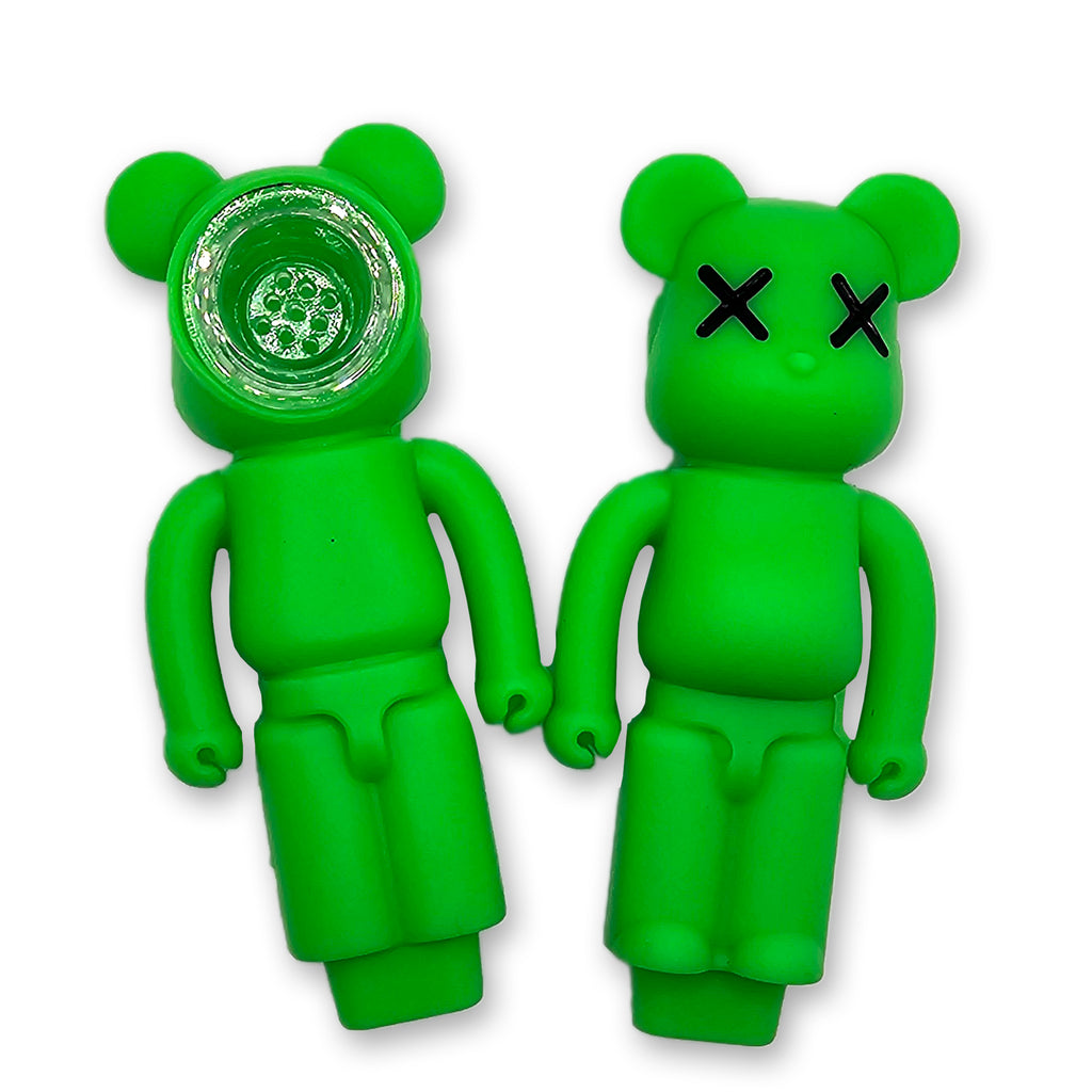 Urban Graffiti Bear Silicone Novelty Tube - X-Eyes Design, 4.5" Collectible with Glass Insert
