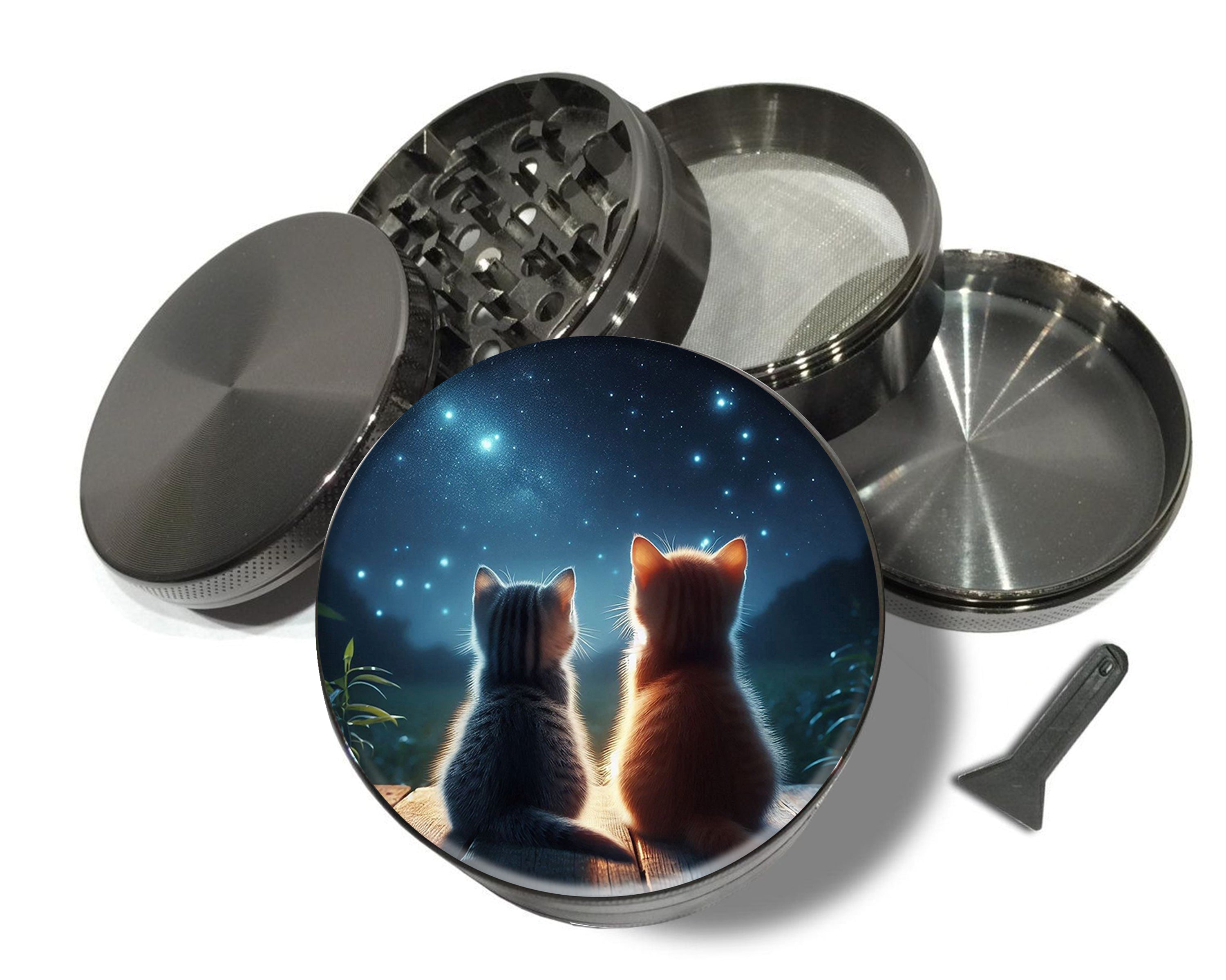 Cute Cats Staring At The Night Spice Grinder Grey Grinder