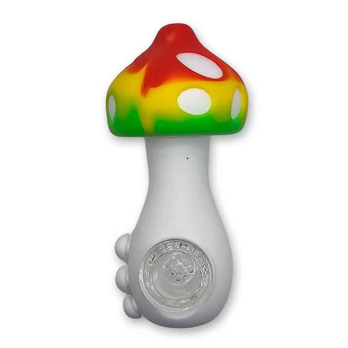 Colorful Mushroom Silicone Pipe – 4.5" with Glass Bowl & Ergonomic Grip