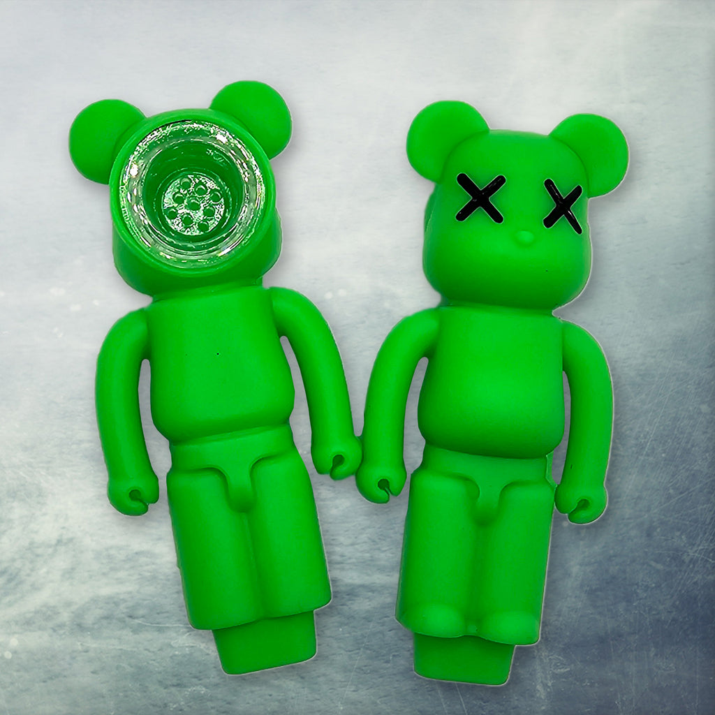 Urban Graffiti Bear Silicone Novelty Tube - X-Eyes Design, 4.5" Collectible with Glass Insert