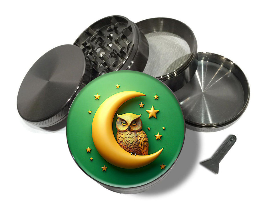 Owl Perched On A Golden Moon Spice Grinder Grey Grinder