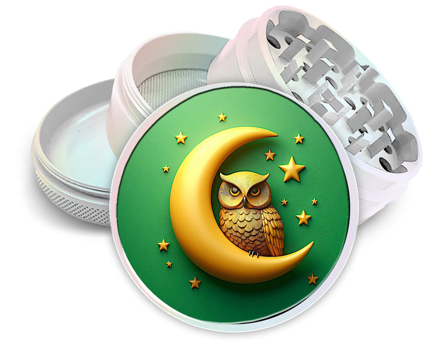 Owl Perched On A Golden Moon Spice Grinder White Grinder