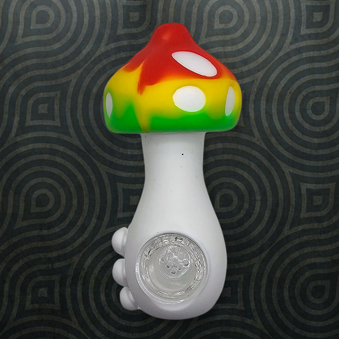 Colorful Mushroom Silicone Pipe – 4.5" with Glass Bowl & Ergonomic Grip