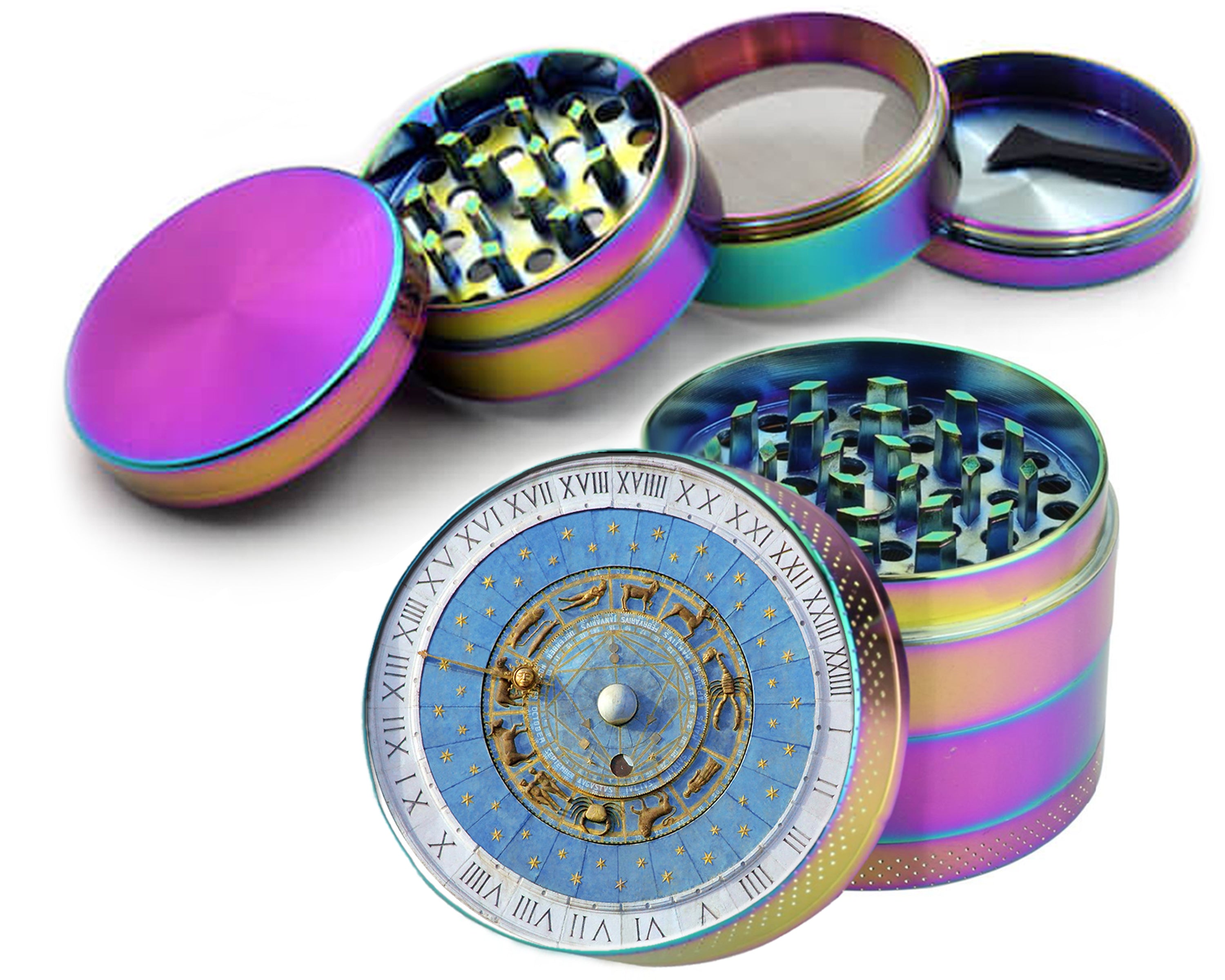 Astrological Zodiac Signs Clock Spice Grinder Rainbow Grinder
