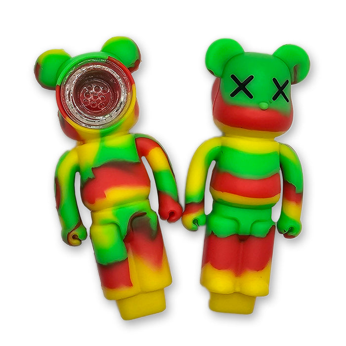 Urban Graffiti Bear Silicone Pipe – X-Eyes Design, 4.5" with Glass Bowl