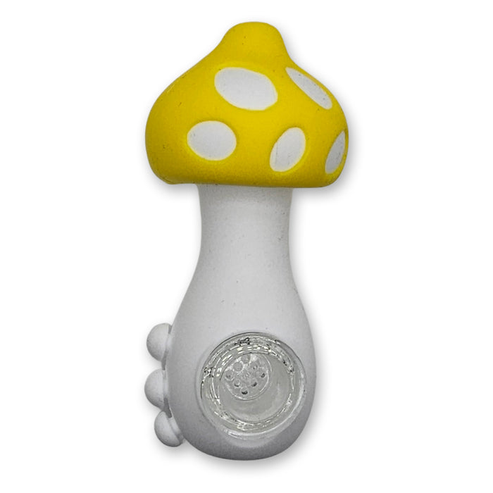 Colorful Mushroom Silicone Pipe – 4.5" with Glass Bowl & Ergonomic Grip