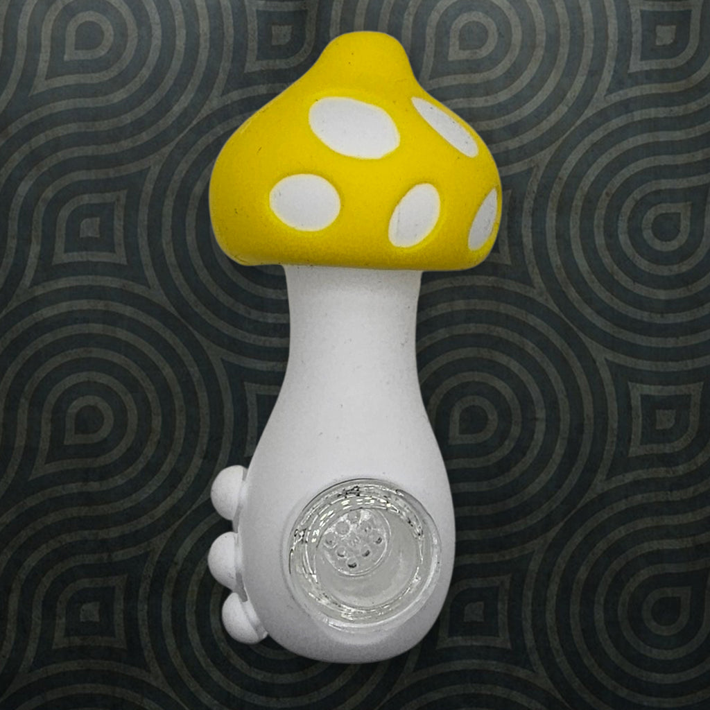 Colorful Mushroom Silicone Novelty Tube - 4.5" Collectible with Glass Insert and Ergonomic Grip