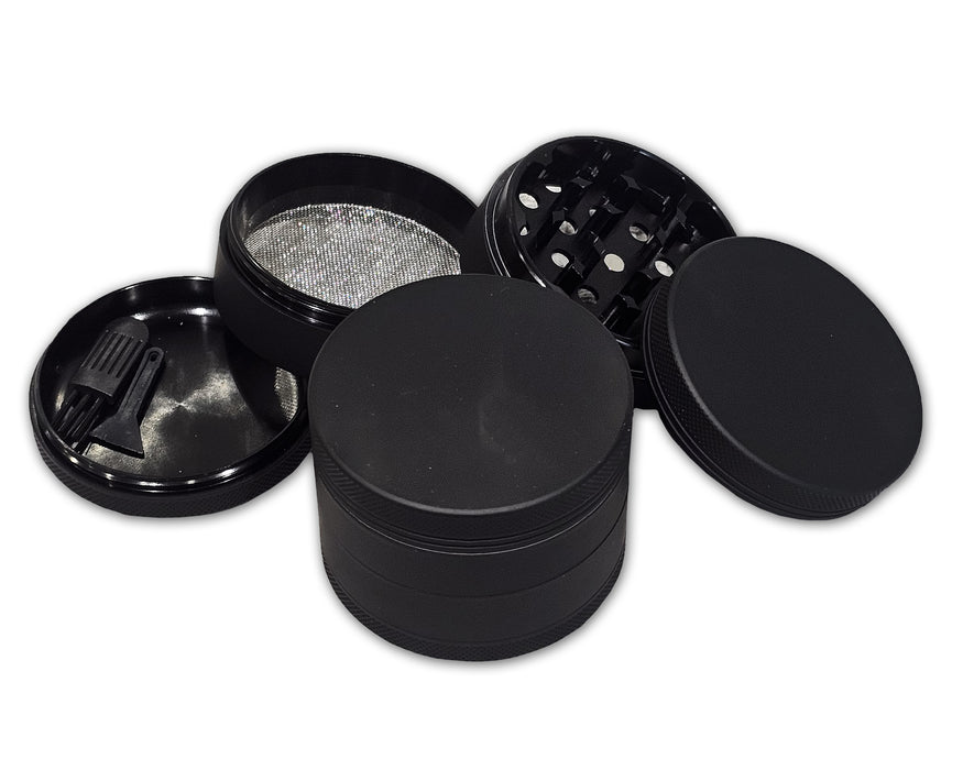 Black Grinder, Black Rubberized Grinder, 2.5 Inch Large Grinder, Soft Matte Grinder, 4 Piece Spice Grinder