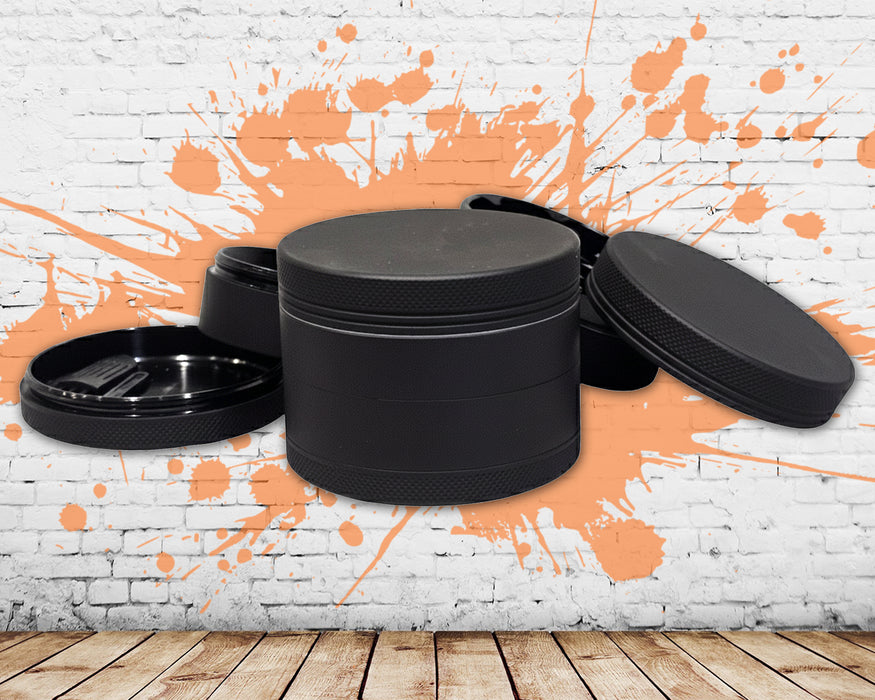 Black Grinder, Black Rubberized Grinder, 2.5 Inch Large Grinder, Soft Matte Grinder, 4 Piece Spice Grinder