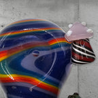 Glass Mushroom Art Piece - Hand-Blown Rainbow Swirl with 3D Glass Mushrooms, 5 Inch Collectible