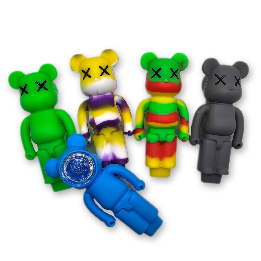 Urban Graffiti Bear Silicone Novelty Tube - X-Eyes Design, 4.5" Collectible with Glass Insert