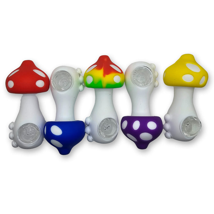 Colorful Mushroom Silicone Pipe – 4.5" with Glass Bowl & Ergonomic Grip