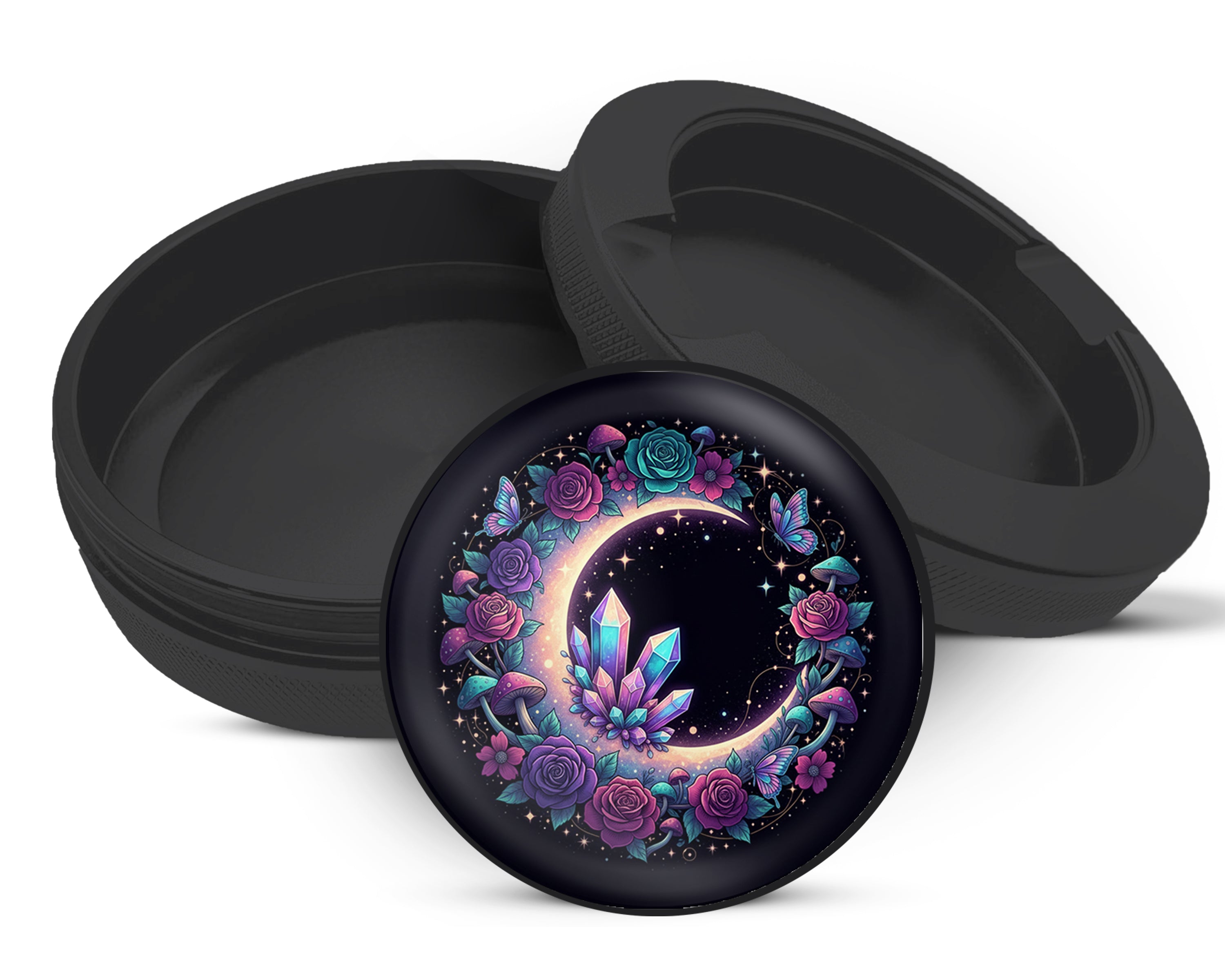 Snus Storage Case Floral Crescent Crystal Garden Black