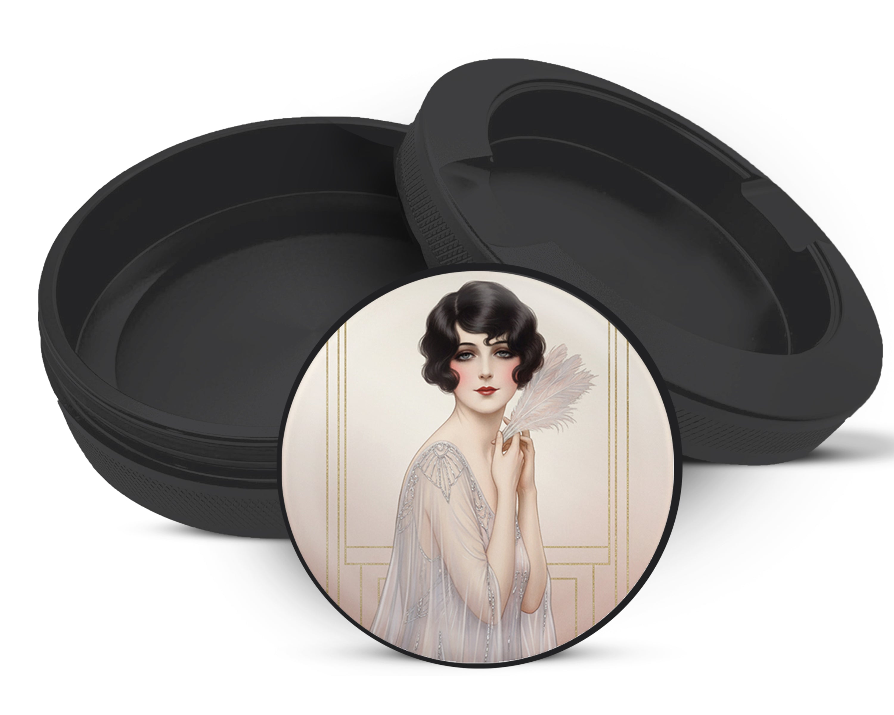 Snus Storage Case Elegant Deco Feather Muse Black