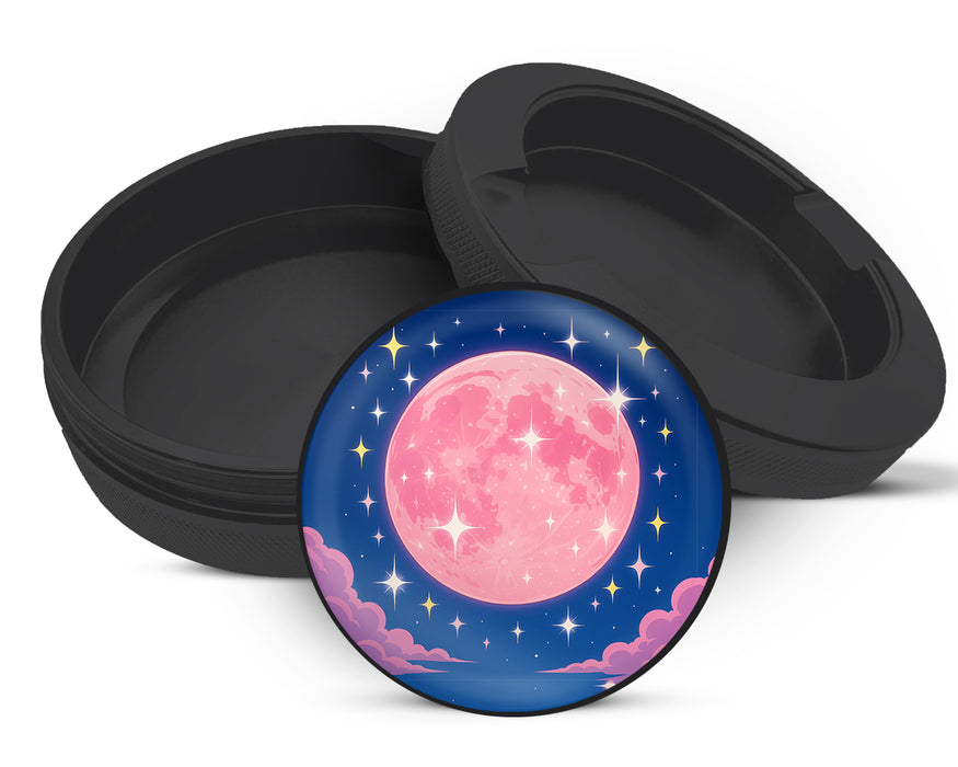 Snus Storage Case Pink Kawaii Crescent Moon with Stars Black