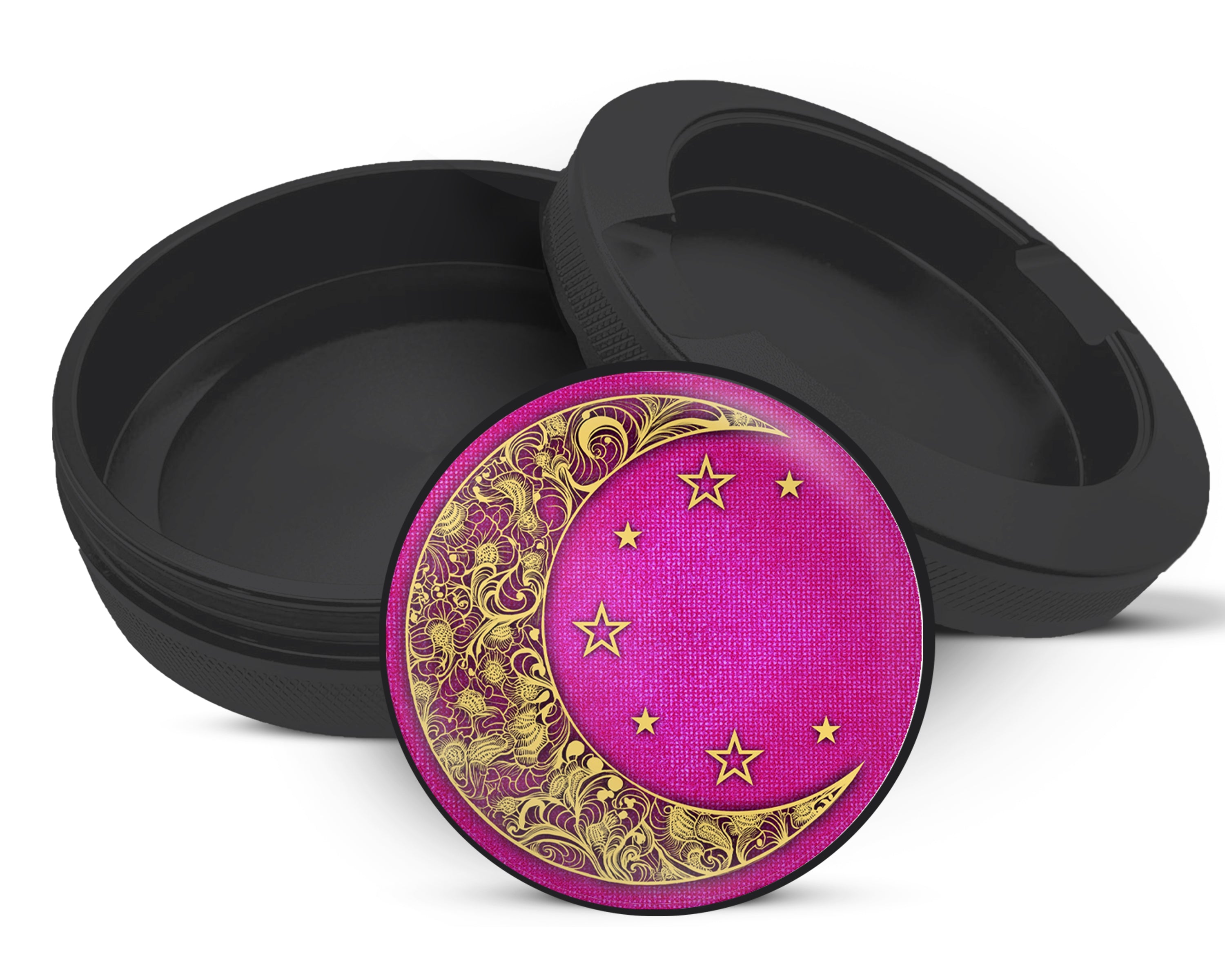 Snus Storage Case Girly Pink Crescent Moon and Stars Black
