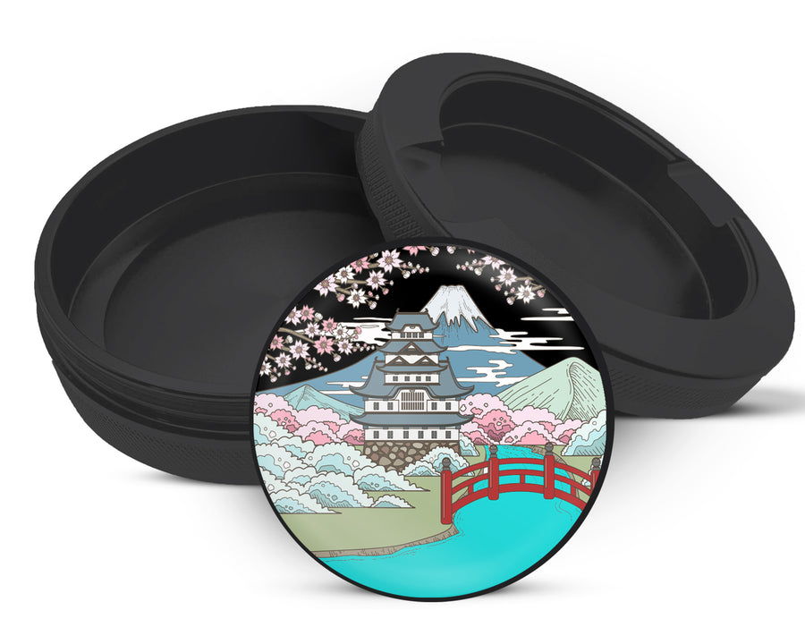 Snus Storage Case Japanese Style Traditional Landscape Sakura Black
