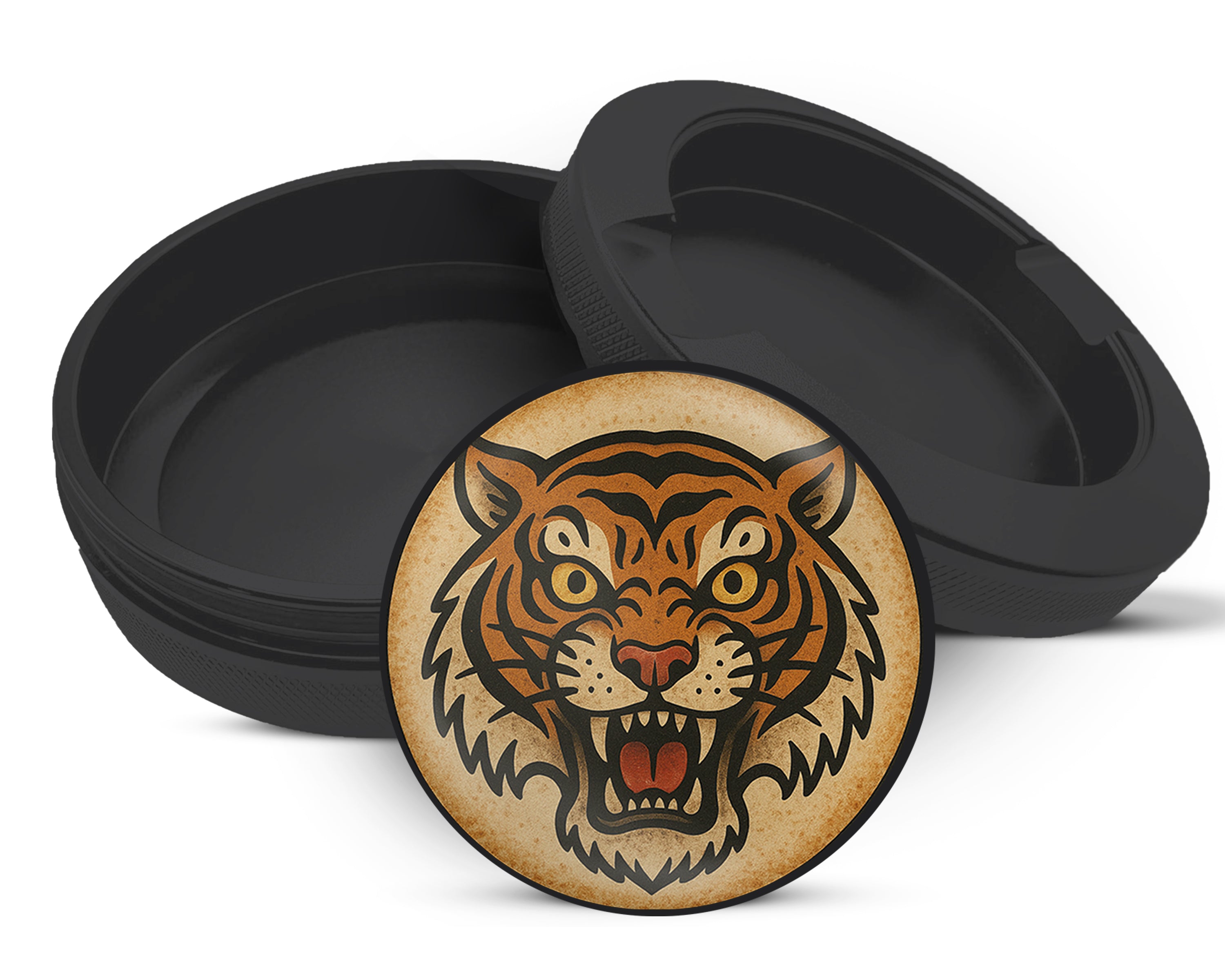 Snus Storage Case Vintage Fierce Tiger Head Traditional Tattoo Design Black
