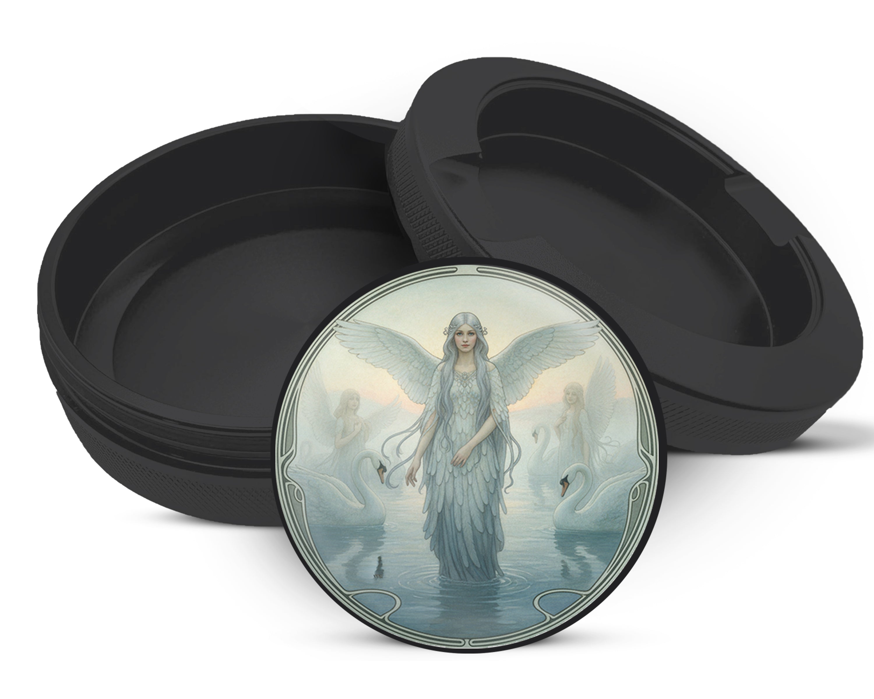 Snus Storage Case Art Nouveau Swan Angelic Vision Black