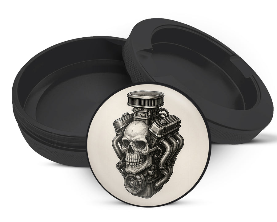 Snus Storage Case Skull Engine Mashup for Mechanics and Gearheads Black