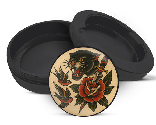 Snus Storage Case Classic Skull and Roses Flash Tattoo Design Black
