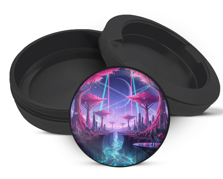 Snus Storage Case Cyberpunk Neon City Sci-Fi Skyline Art Black