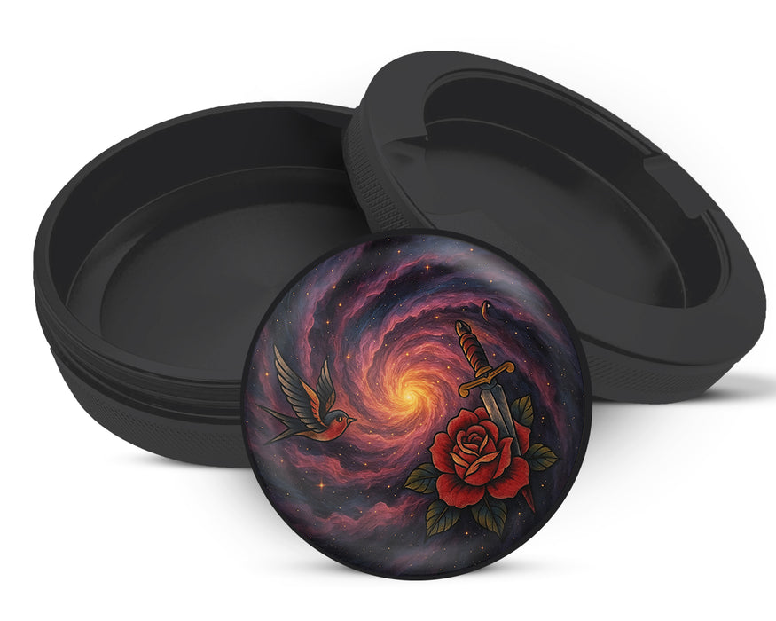 Snus Storage Case Black Hole Galaxy Spiral with Red Rose Black