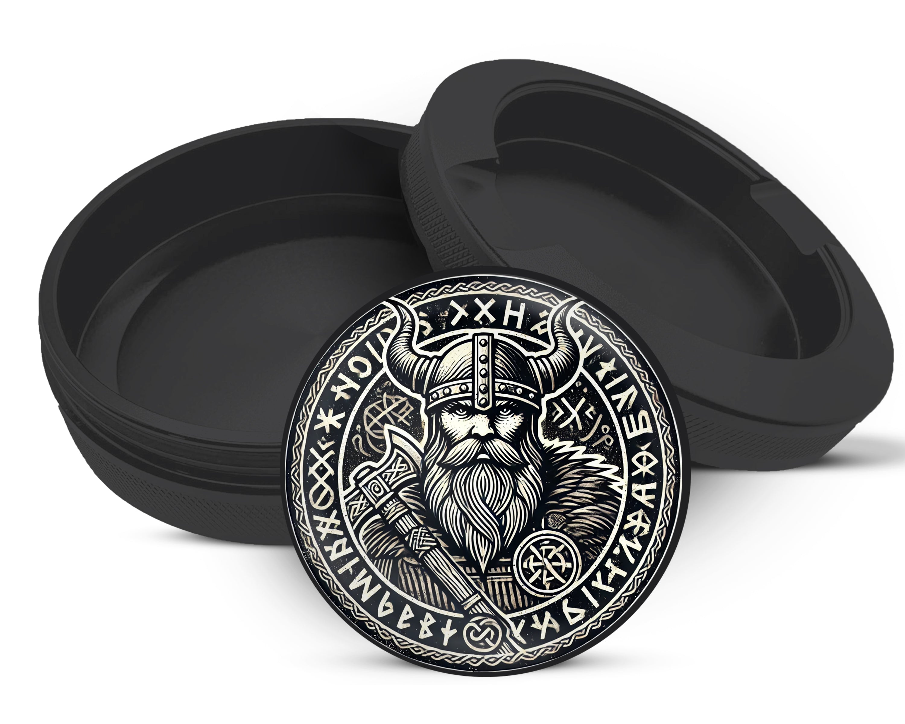 Snus Storage Case Viking Warrior Axe and Runes Black