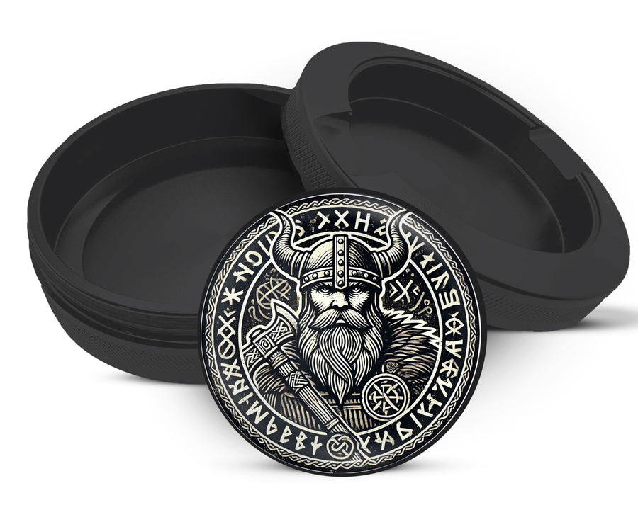 Snus Storage Case Viking Warrior Axe and Runes Black