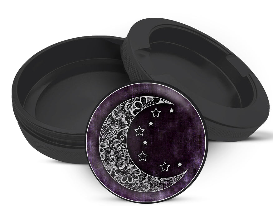 Snus Storage Case Purple Crescent Moon and Stars Black