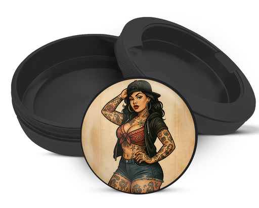 Snus Storage Case Pin-Up Girl with Tattoos Classic Rockabilly Style Black