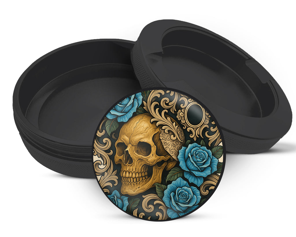 Snus Storage Case Gothic Skull with Roses and Chains Tattoo Aesthetic Black