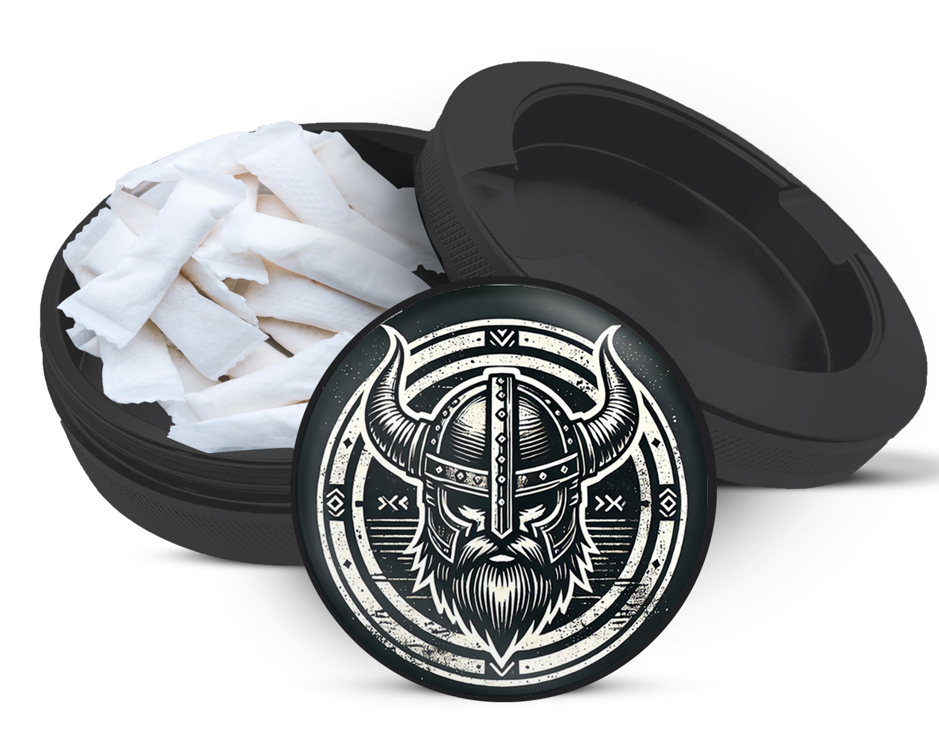 Snus Storage Case Viking Warrior Helmet Black