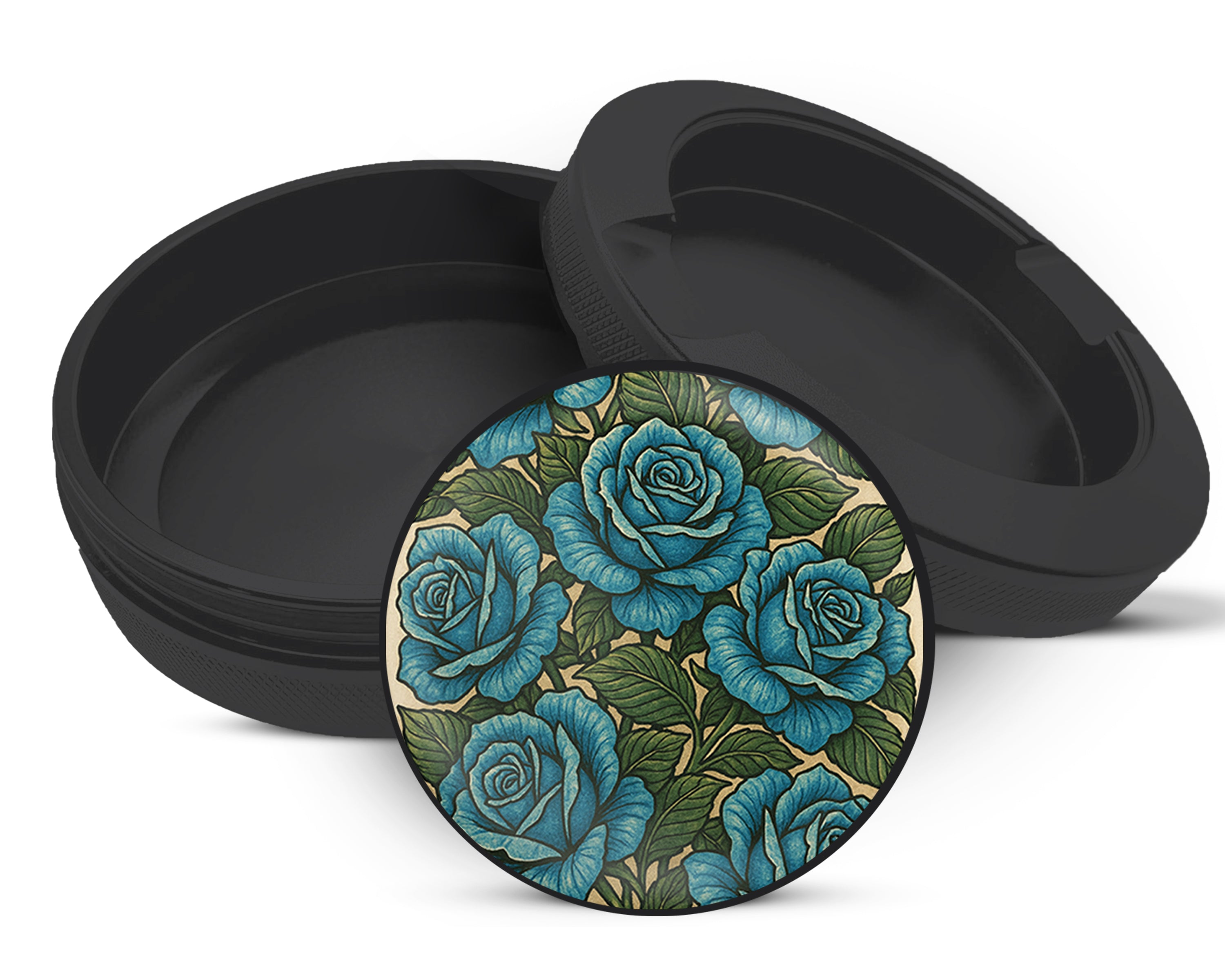 Snus Storage Case Blue Vintage Rose Pattern Traditional Style Black