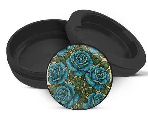 Snus Storage Case Blue Vintage Rose Pattern Traditional Style Black