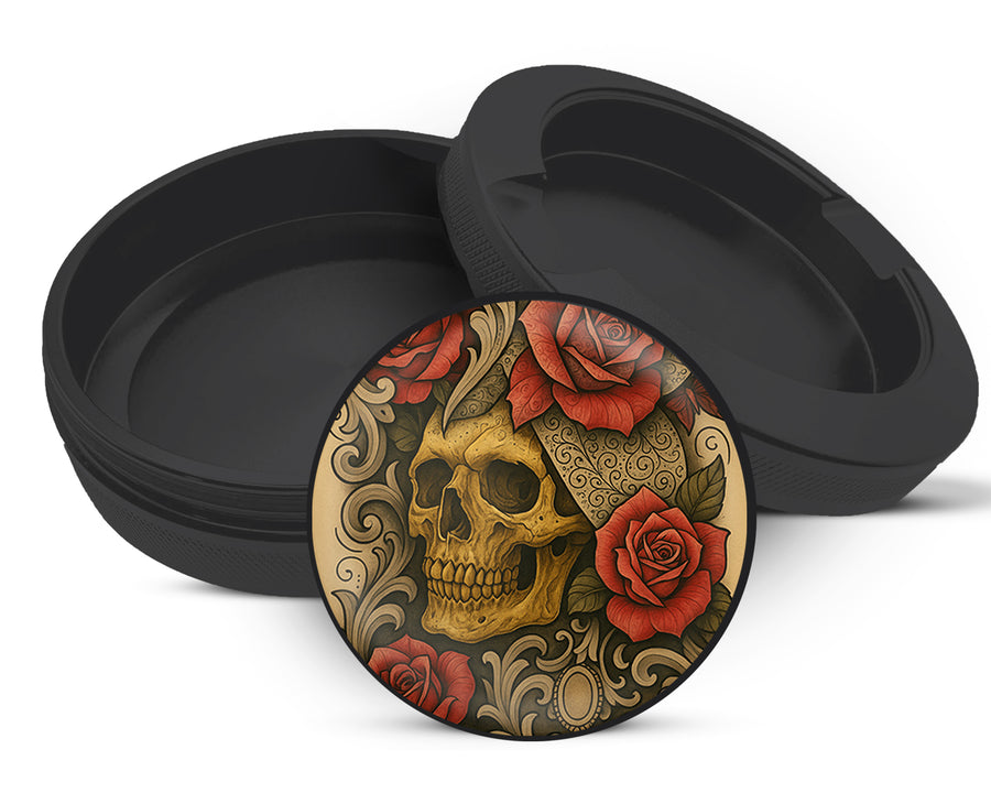 Snus Storage Case Grunge Skull and Rose Flash Art Circle Design Black