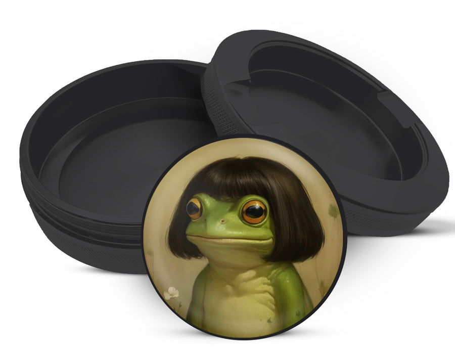 Snus Storage Case Cute Frog with Bob Haircut Meme Black