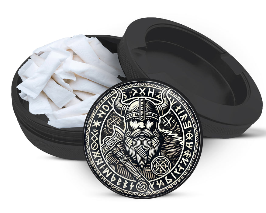 Snus Storage Case Viking Warrior Axe and Runes Black