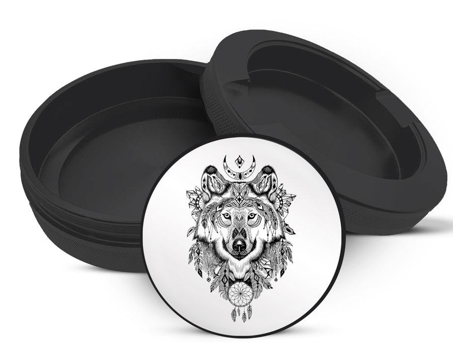 Snus Storage Case Native American Wolf Black