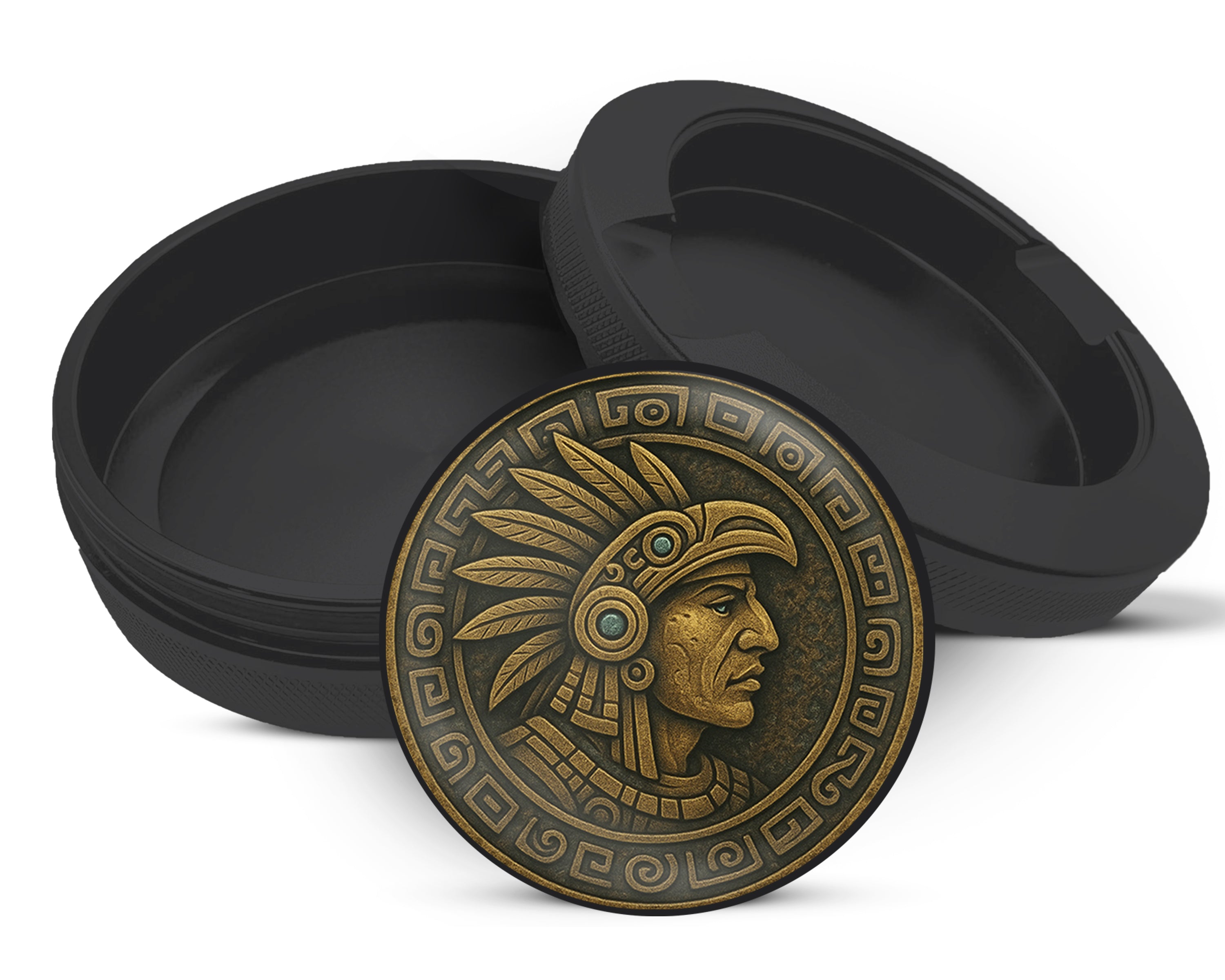 Snus Storage Case Ancient Mayan Warrior Medallion Art Black