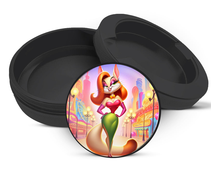 Snus Storage Case Jessica Rabbit as a Cat Grinder, Bombshell Feline Animated Black