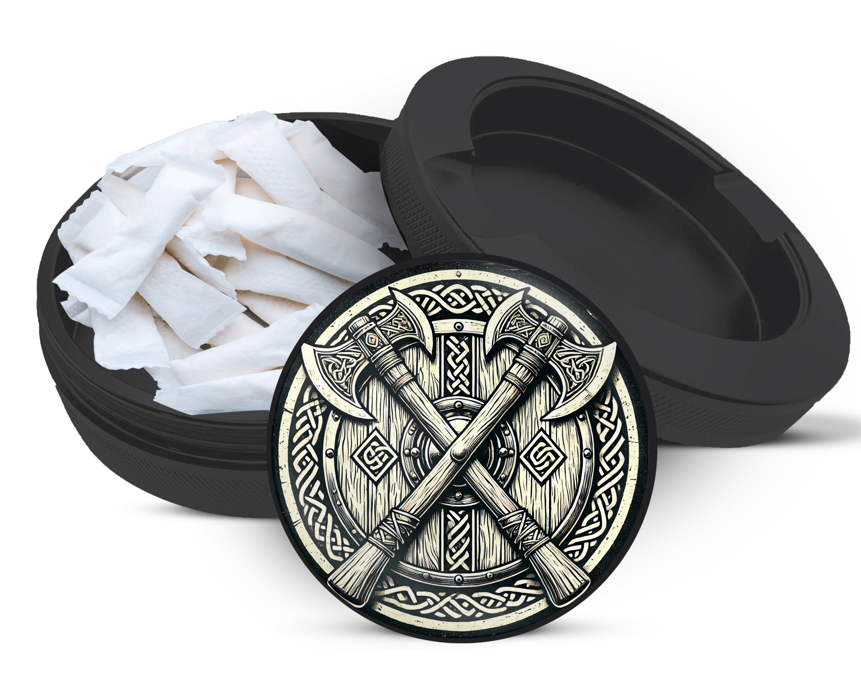 Snus Storage Case Viking Battle Axes Black