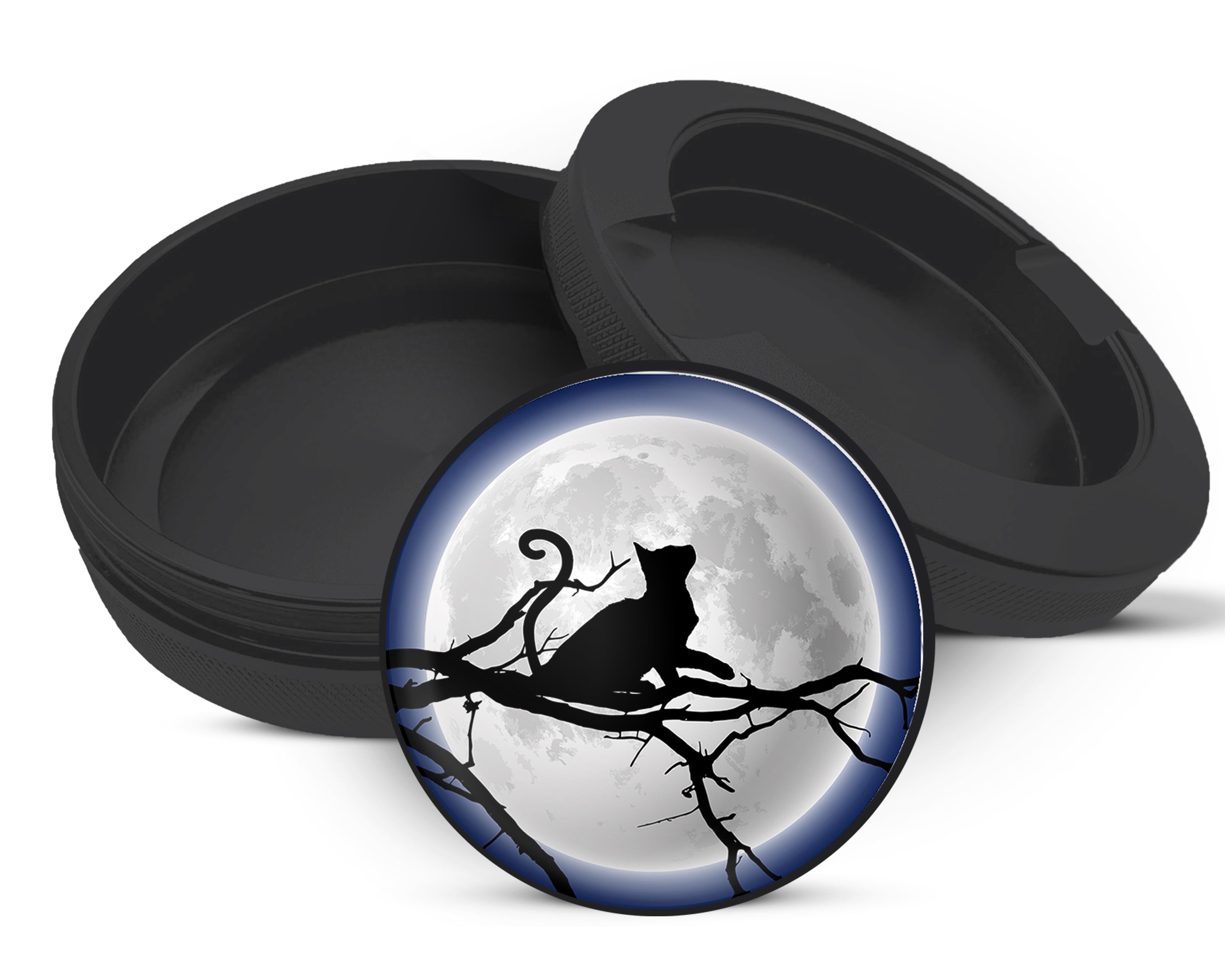 Snus Storage Case Cat With Full Moon Grinder Black