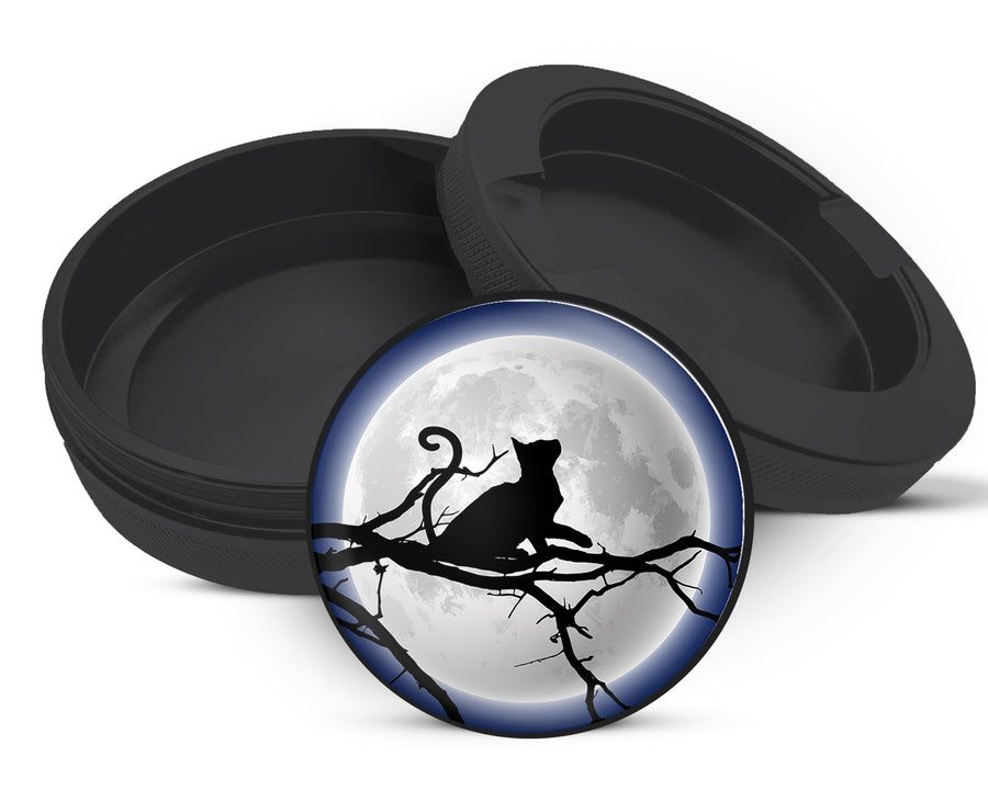 Snus Storage Case Cat With Full Moon Grinder Black