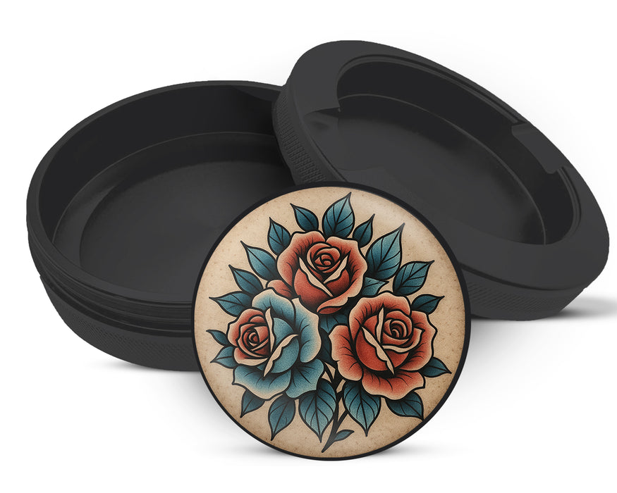 Snus Storage Case Traditional Red Rose Tattoo Design on Beige Black