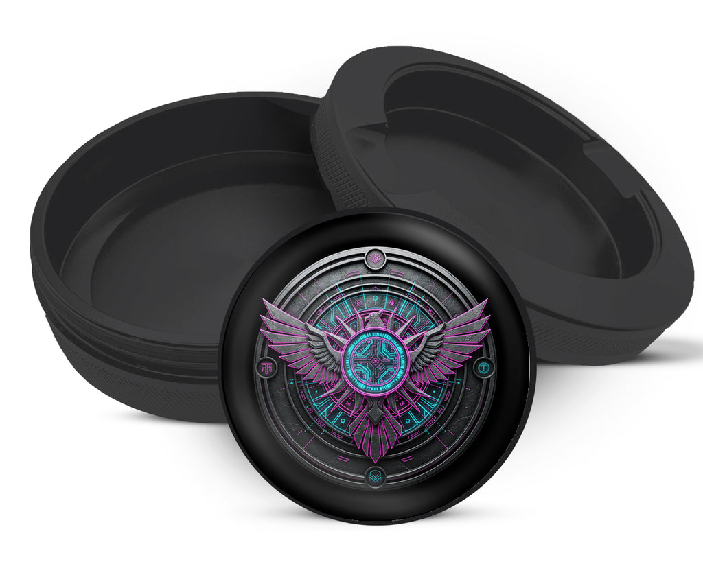 Snus Storage Case Cyberpunk Winged Circuit Emblem Black
